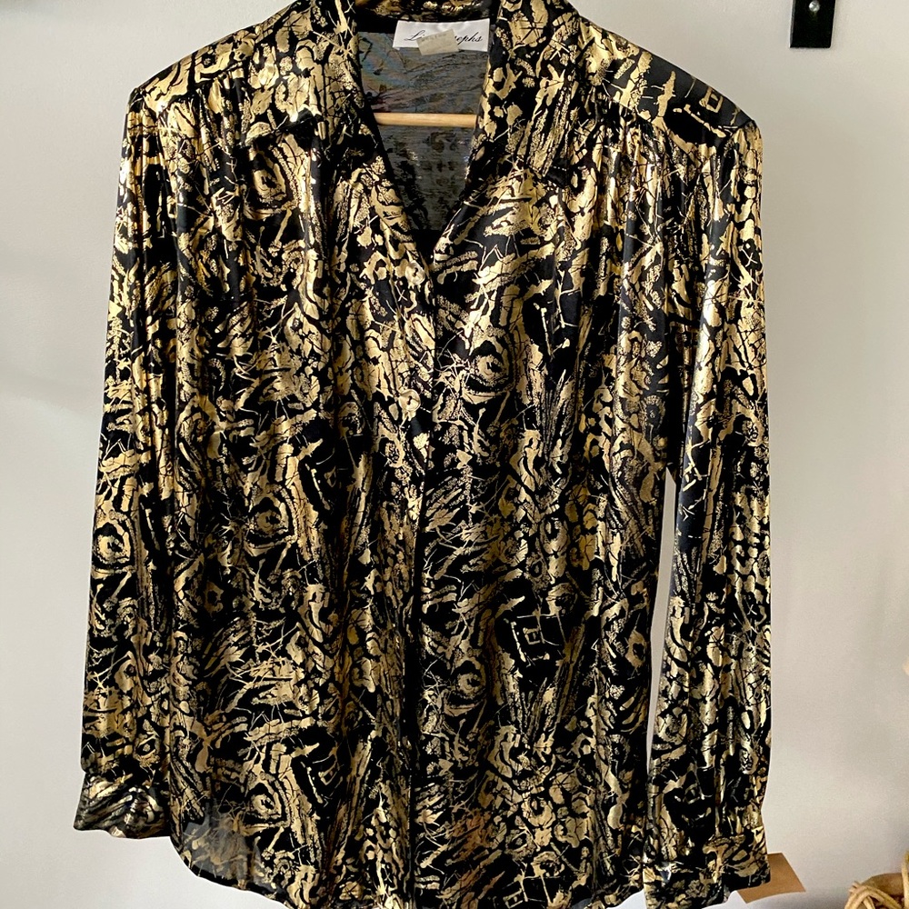 Lisa Josephs 90s black & gold button down blouse